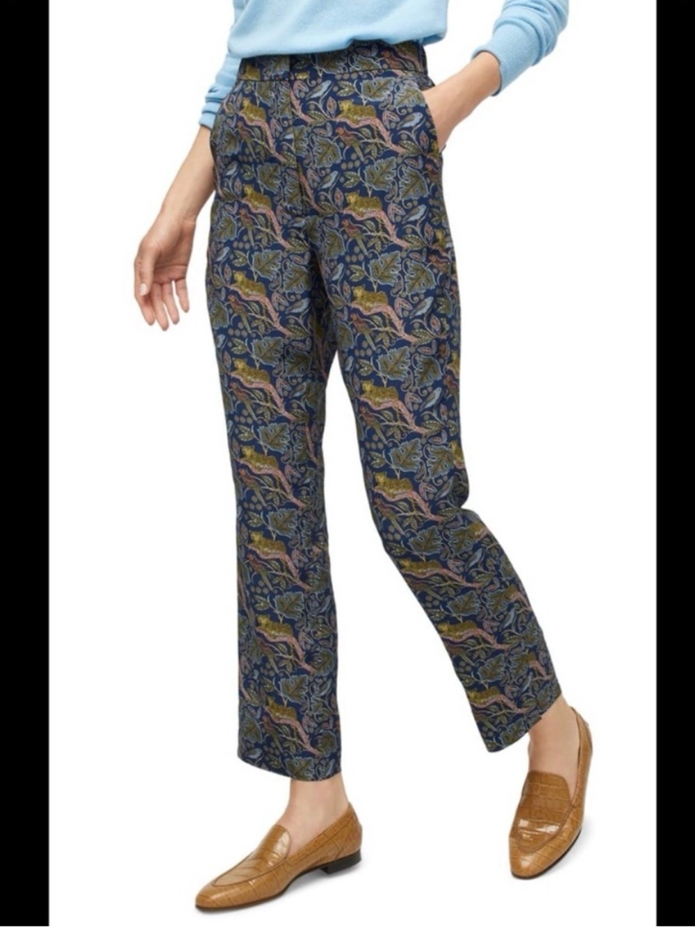 Jcrew Cheetah 100% silk boulevard Straight-Leg Pants sz 2 NWOT